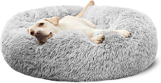 Luxury Calming Donut Dog Bed – Ultra Soft Anti-Anxiety Plush Pet Bed (30”)