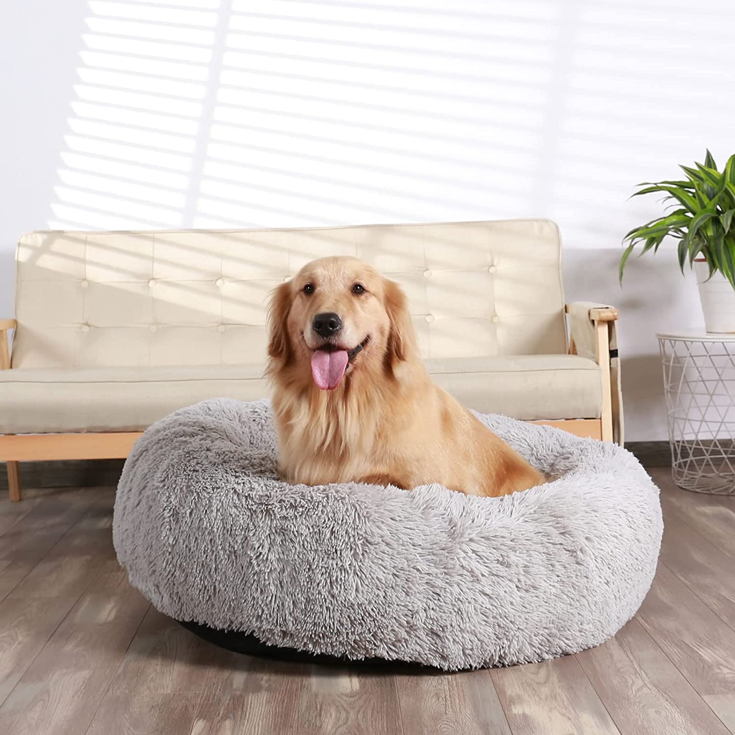 Luxury Calming Donut Dog Bed – Ultra Soft Anti-Anxiety Plush Pet Bed (30”)