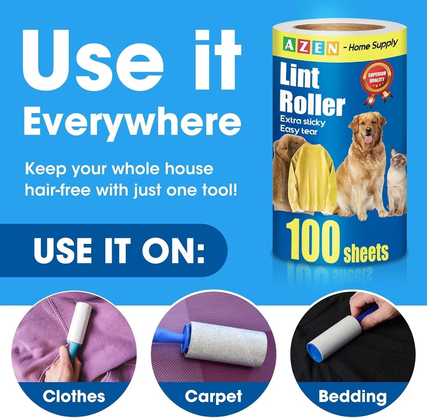 Extra Sticky Pet Hair Roller Refills – Lint & Fur Remover Sheets for Dogs and Cats