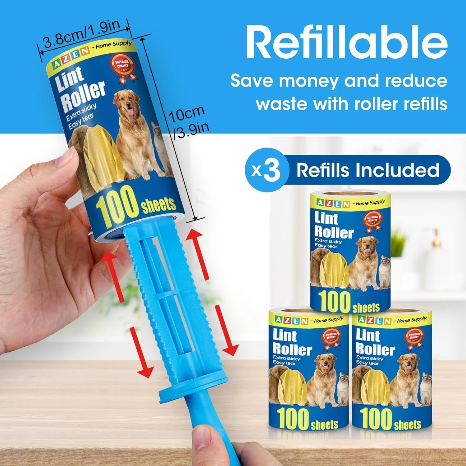Extra Sticky Pet Hair Roller Refills – Lint & Fur Remover Sheets for Dogs and Cats